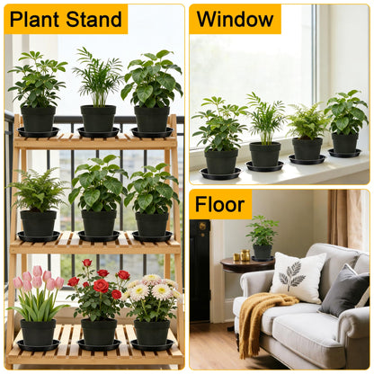 WYIPOLZI 6 Pack 8 Inch Plant Saucers Tray,Heavy Duty Plastic Plant Trays Drip Plates for Home & Garden Potted Plants, Water Trays Saucers for Pots Planter, Indoor&Outdoor Use,Black