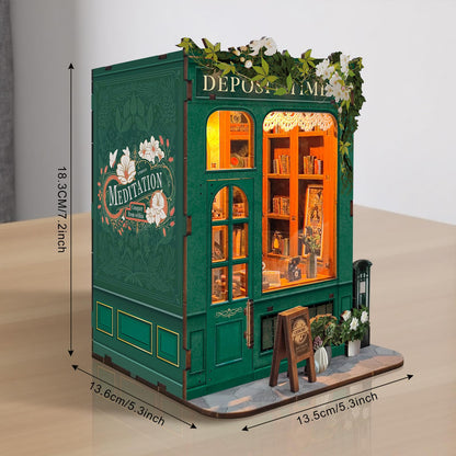 Foyucool DIY Book Nook Kit, Miniature Bookshelf Decor with LED Lights, Laser-Cut Wooden Craft Set for Adults, Creative Gift for Christmas, Birthday, Leisure Time
