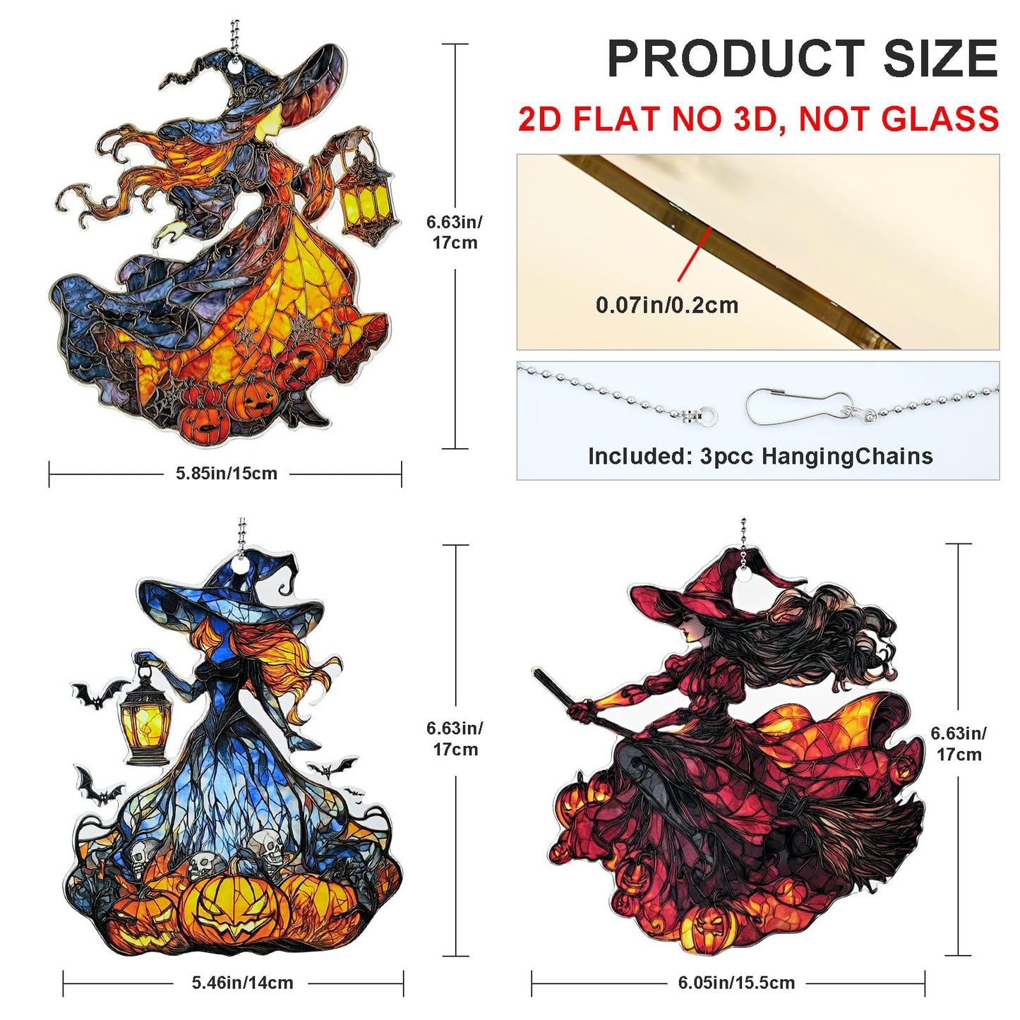 Halloween Witch Ornament Acrylic Suncatcher Window Hanging Wall Decor for Indoor Outdoor Doors Home