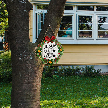 Jesus Is The Reason Wall Decor Sign - Religious Christmas Home Sign for Front Door Porch Decorations - Wood Hanging Plaque