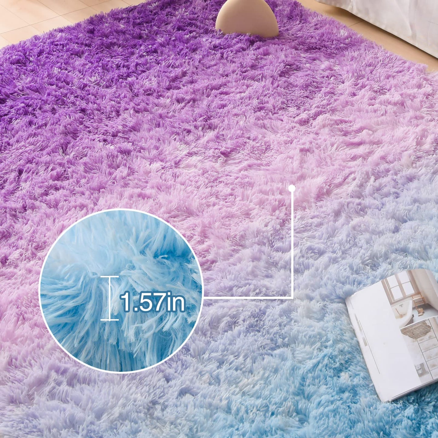 A Nice Night Shaggy Fluffy Faux Fur Area Rug, BluePurple Tie Dye Star Glitter Printed,Soft, Luxurious Carpet Rugs for Nursery Rug, Bedroom, Living Room,5'x7'