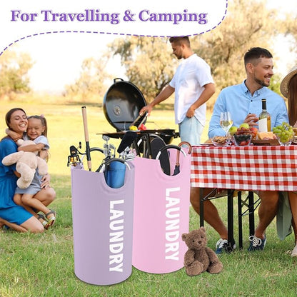 2Pcs 95L Purple + Pink Laundry Basket, Folding Laundry Hampers