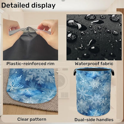 Winter Laundry Basket, Snowflakes Laundry Hamper, Heavy Duty 60L Dirty Clothes