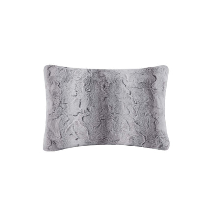 Madison Park Zuri Faux Fur Ombre Stripe Ultra Soft Luxury Decorative Throw Pillows, For Couch Bed With Insert, 20" x 20", Grey