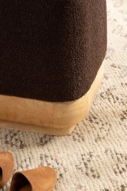 Kate and Laurel Sabri Square Upholstered Ottoman with Mango Wood Base, 16 x 16 x 18, Soft Brown and Natural, Modern Boucle Living Room Ottoman Foot Rest for Apartment or Dorm Room Decor
