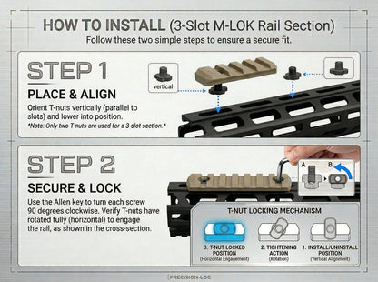 Gotical 3 Slot Rail DE Color Aluminium Three Slot Rail Picatinny Rail Set of 2 Pieces, Compatible with MLOK Devices (D-Earth)