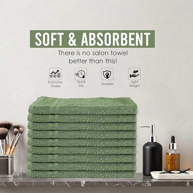 24 Pack Green Hand Towel 100% Cotton Spa Towel – 16x26 inches Highly Absorbable