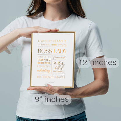 Merry Expressions Boss Lady Desk and Wall Art with Metal Frame - Office Décor, Boss Lady Gift with Quote - Gold 12" x 9"