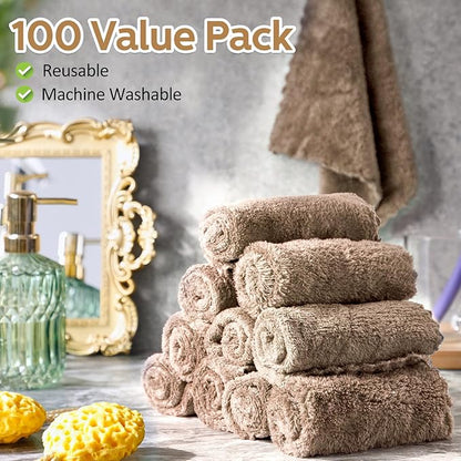 Newwiee 100 Pcs Washcloths Quick Drying Bathroom Wash Clothes 12 x 12 Inch Face