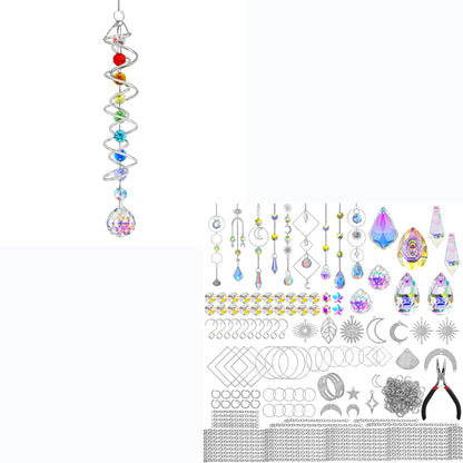 H&D HYALINE & DORA Crystal Decorative Wind Spinner, Crystal Suncatcher Assembly Craft Kits, Rainbow Prisms Beads Pendant, Crystals Hanging for Home Garden Decor