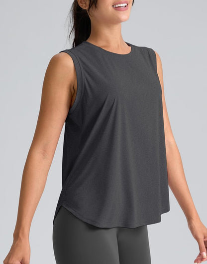 SANTINY Women's Sleeveless Workout Tops Breathable Lightweight Active Tennis Yoga Shirts Athletic Running Tank Tops for Women (Dark Grey_L)