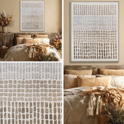 Neutral Beige Minimalist Abstract Wall Art, Mid Century Geometric Hand Painted Framed Canvas, Modern Textured Wall Decor for Living Room Bedroom Office, 32x40 Inch