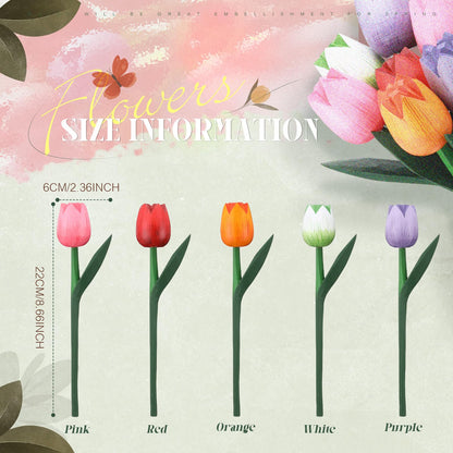 CroBlissful 10 Pcs 9 Inch Spring Wooden Tulip Flowers Gift for Graduation Spring Decorations for Home Wood Tulips Table Centerpieces for Vase Tabletop, April Showers Bring May Flowers Decor