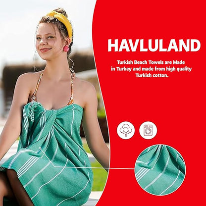 HAVLULAND Turkish Beach Towels, Oversized 40"x72" Turkish Bath Towel, Highly Absorbent Quick Dry Sand Free Beach Towels for Beach Pool Spa Gym Yoga Travel Camping Picnic Blanket - Beige