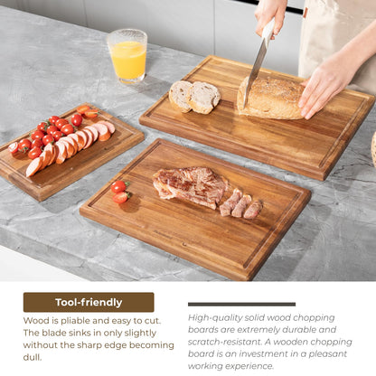 muso wood Solid Wood Cutting Board 3-Piece Set Kitchen Acacia Wood Cutting Board with Stand 0.8-inch Thick Wooden Cutting Board with Juice Groove Ideal for Chopping Vegetables and Serving Food