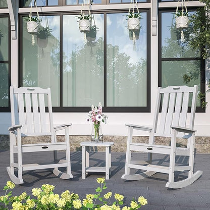 Oversized Rocking Chair Set of 2, Outdoor Rocking Chair for Adults, All Weather Resistant Porch Rocker for Lawn Garden, White