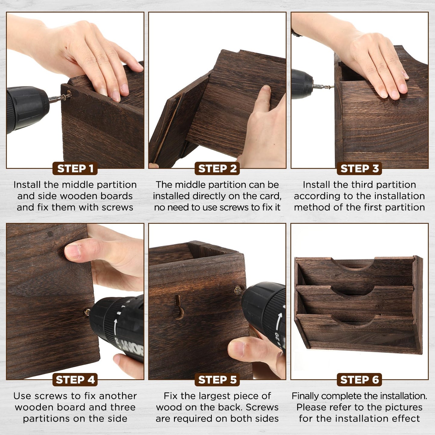 RattanView 3 Wall Wood File Organizer Hanging File Organizer for Office Rustic Paper Mail Organizer Mounted Storage Rack for Home Documents Magazine Literature Folders Brown