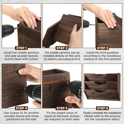 RattanView 3 Wall Wood File Organizer Hanging File Organizer for Office Rustic Paper Mail Organizer Mounted Storage Rack for Home Documents Magazine Literature Folders Brown