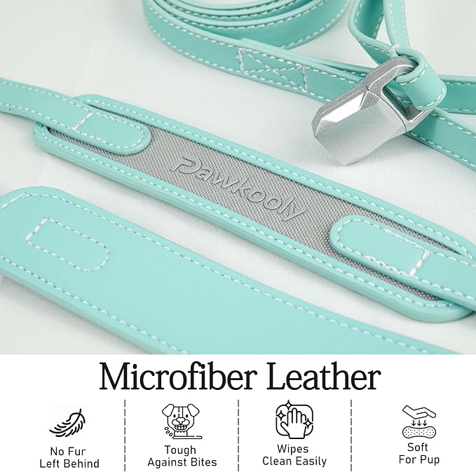 MagEase Dog Collar with 4FT Leash | Adjustable | Anti-Wrinkle, Bite & Stain-Resistant Leather | Soft & Skin-Friendly | 450LB Escape-Proof Magnetic Buckle (Light Blue, Small)
