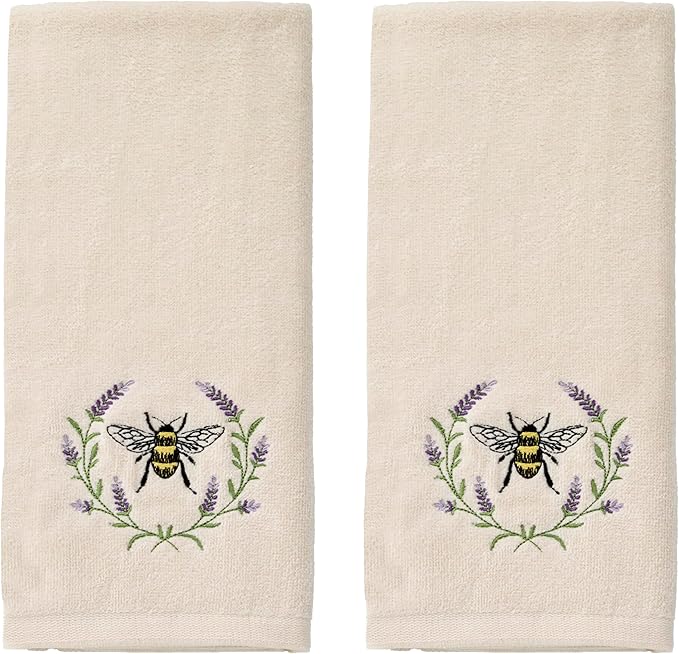 SKL Home Bee Lavender 100% Cotton Embroidered 2pc Hand Towel Set, Decorative