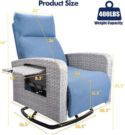 Outdoor Recliner Chair, Wicker Patio Recliners with Adjustable Backrest and Extended Foot Rest, Reclining Patio Chairs with Flip Table & Removable Cushion Cover for Porch