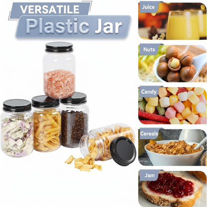 novelinks 16 oz Plastic Mason Jars with Lids, Refillable Clear Plastic Jars with Lids 16oz & Reusable Empty Storage Containers with Lids (Black,8 Pack)