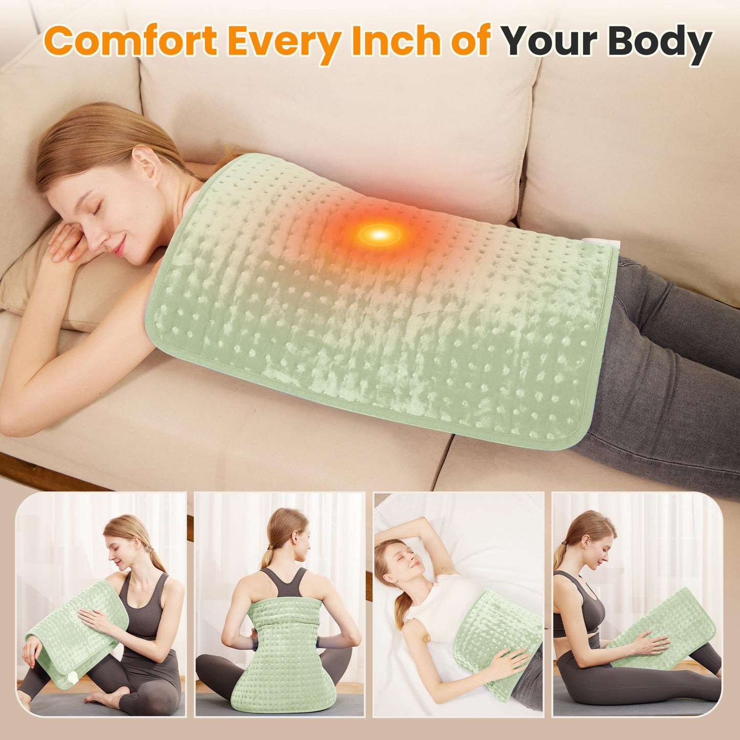 Electric Heating Pad for Back Pain Relief & Cramps - 6 Heat Settings,Auto Shut Off,Moist Heat Options,Portable Heated Pads for Neck/Shoulder Machine Washable Gift for Men Women,Grey,12"x24"