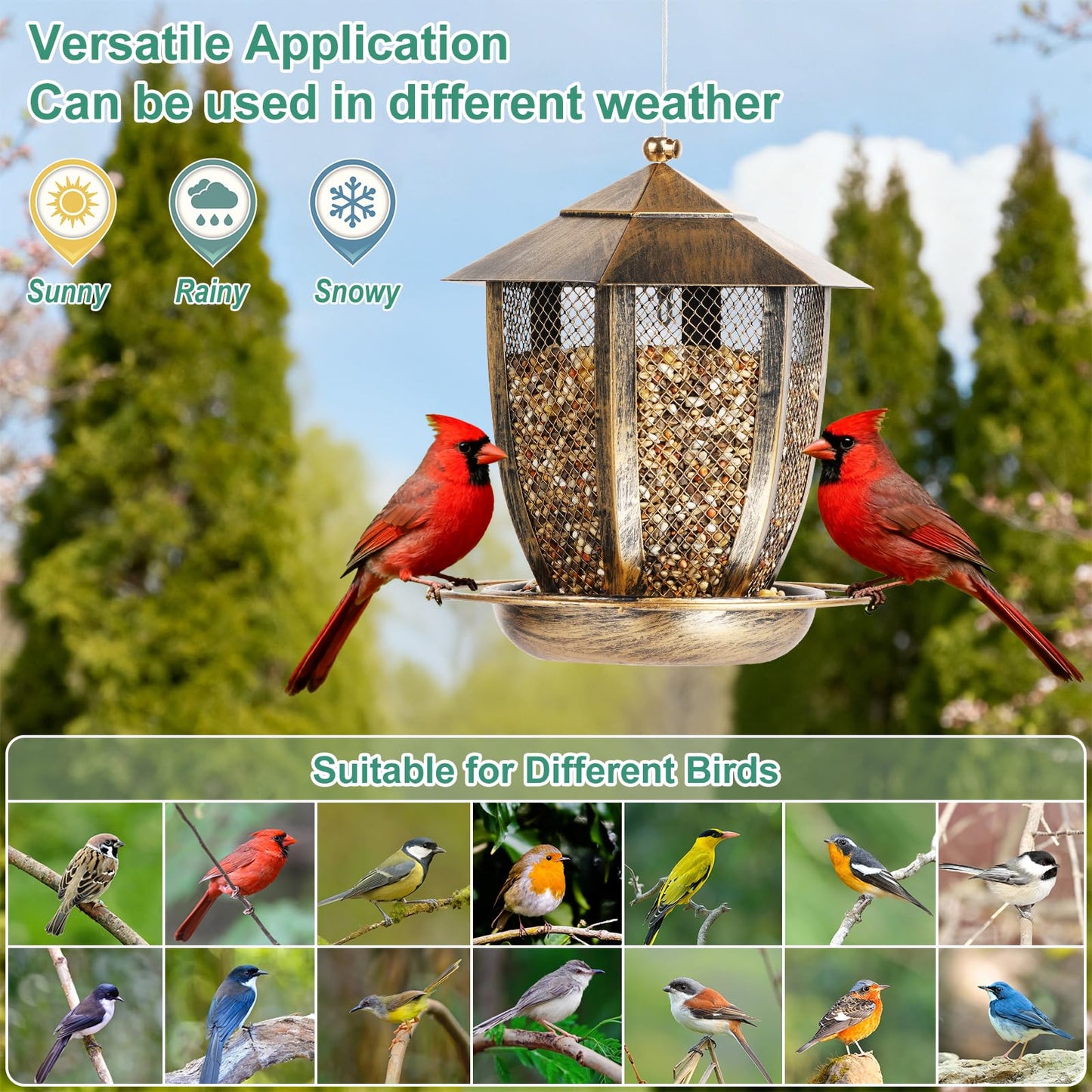 LBTING Bird Feeder for Outside, Hexagon Lantern-Shaped Metal Bird Feeder, Wild Bird Feeders for Hanging Outdoor Garden Yard
