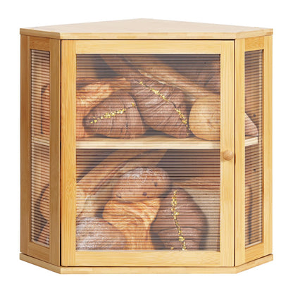 Ollieroo Bread Box,Bamboo Bread Container,Double Layer Large Capacity Storage Bins,Kitchen Countertop Bread Box,Bread Saver with Acrylic Wavy Door Panel,Bamboo,Extra Large