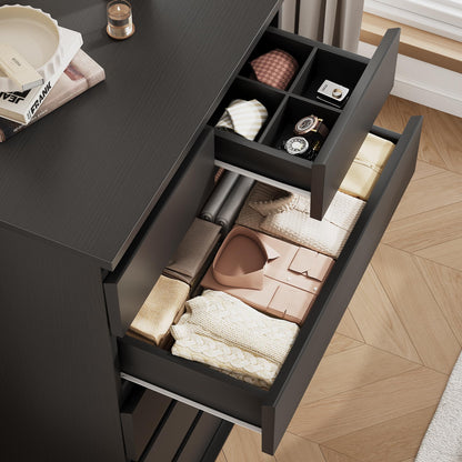 Jocoevol Black Tall 6 Drawer Dresser for Bedroom,Dressers & Chests of Drawers with Jewelry Storage,Wood Storage Dresser with Deep Drawers for Living Room Hallway Entryway(40.75" L*23.62" W*15.75")