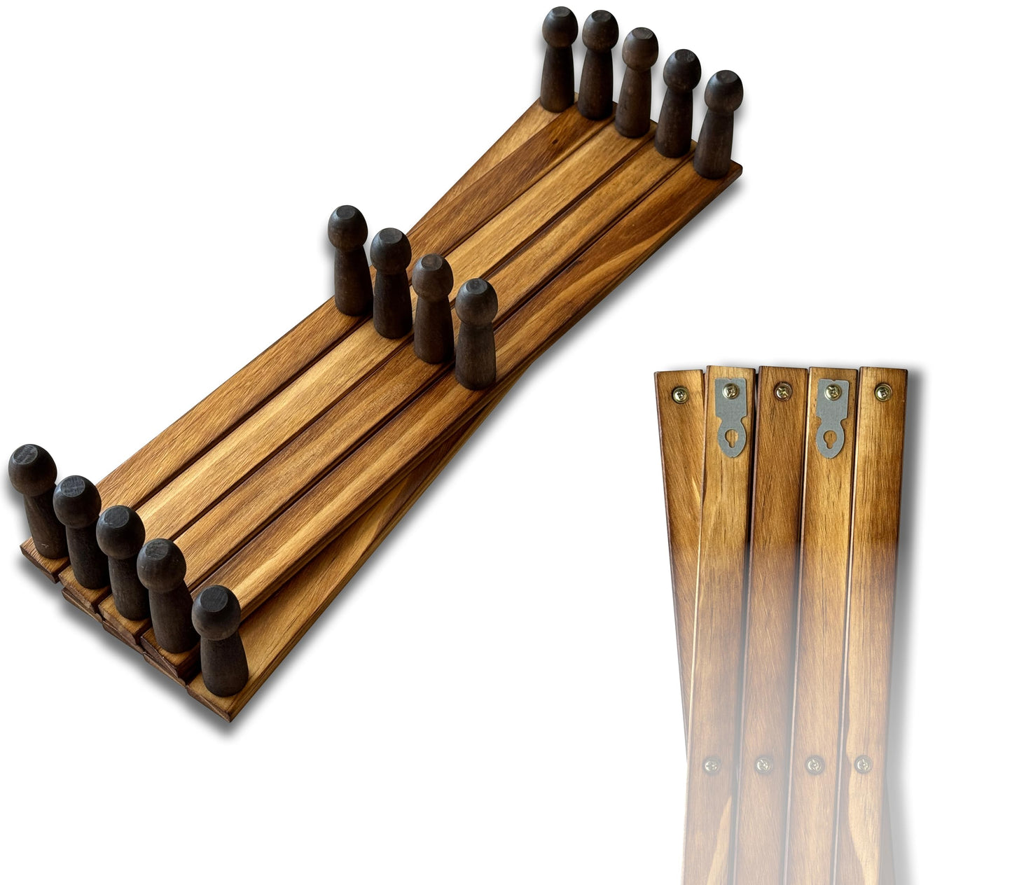 Expandable Wooden Coat Rack Hanger - Large Accordion Hanger with Expanding Pegs | Hand Made Rustic Wooden Hat Rack for Wall | Hang Coat, Jacket, Hat | Wall Rack – 14 Hook, Torched Wood