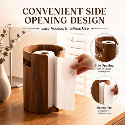 Ferrochef Acacia Wood Paper Towel Holder for Kitchen Countertop 10x7.3in with Splash Guard & Handle, Non-Slip Base, Rustic Farmhouse Paper Towel Stand for Home Office Bathroom Restaurant Hotel