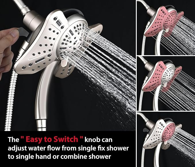 GRICH 2.5GPM Shower Head with Handheld Spray Combo: 2 in 1 Rainfall Shower Heads high pressure & Handheld Shower Head, 9 Spray Modes/Settings Detachable Shower Head with 60 Inch Hose, Nickel