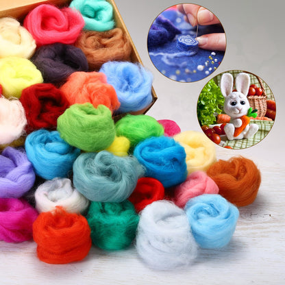uxcell 72Pcs 24 Colors Needle Felting Wool - Nature Fibre Wool Yarn Roving Needle Felting Hand for Wool Felting Yarn Supplies DIY Craft Materials (3g/Pack, 3Pack/Color)
