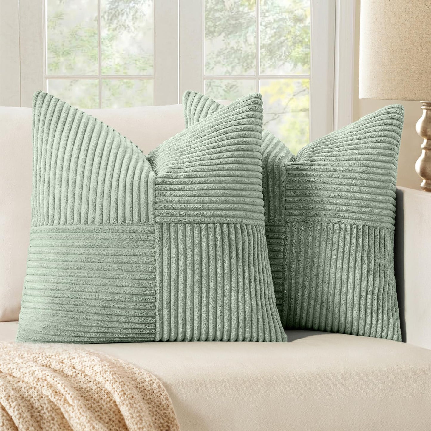 MIULEE Black Corduroy Pillow Covers Pack of 2 Boho Decorative Spliced Throw Pillow Covers Soft Couch Pillowcases Cross Patchwork Textured Cushion Covers for Living Room Bed Sofa 18x18 inch