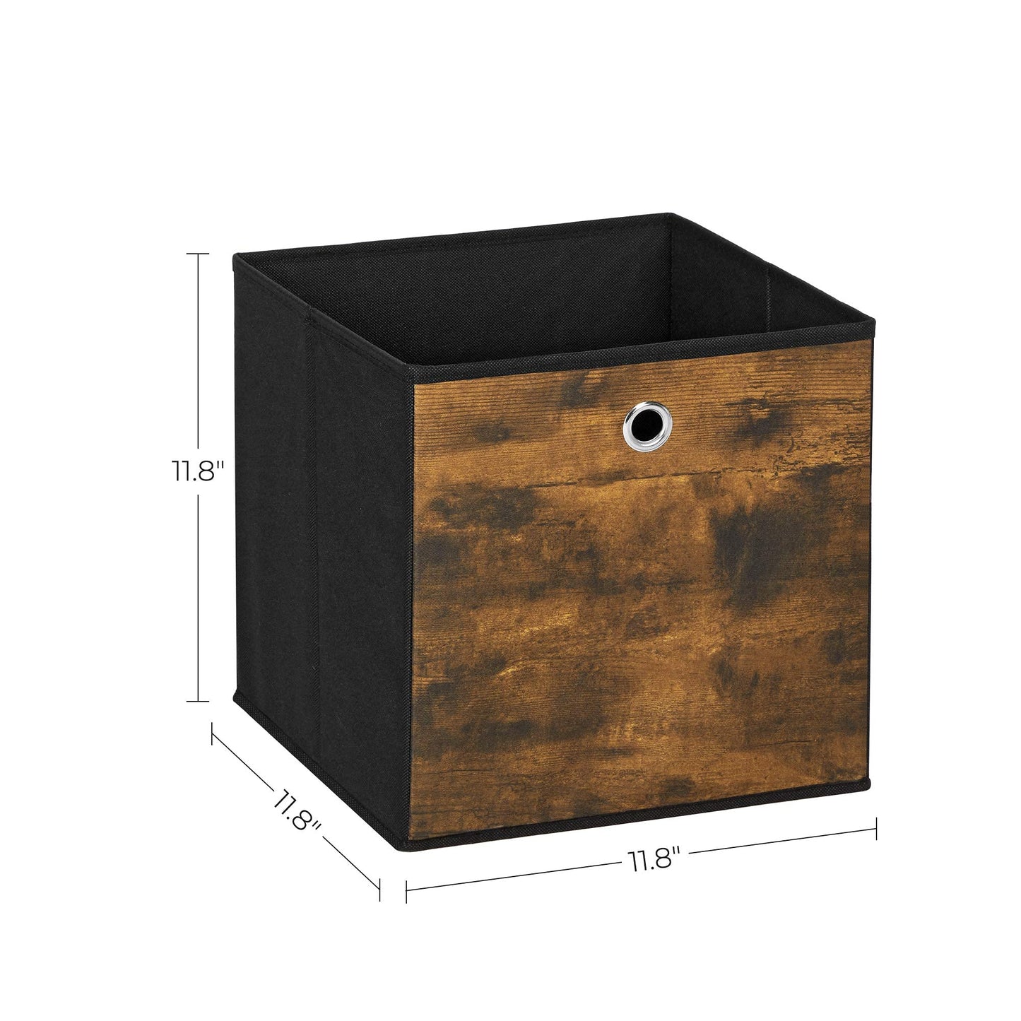 SONGMICS Storage Cubes, Set of 6 Storage Bins with Handles, Foldable Oxford Fabric and Non-Woven Fabric Storage Boxes, 11.8 x 11.8 x 11.8 Inches, Rustic Brown and Black URFB102B01