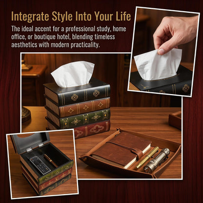 Hand-Made Retro Wooden Antique Book Tissue Box Cover Square Tissue Holder Dispenser Paper Cover Case Napkin Holder Home Decor for Bathroom Living Room Office car Kitchen (Dark Green)