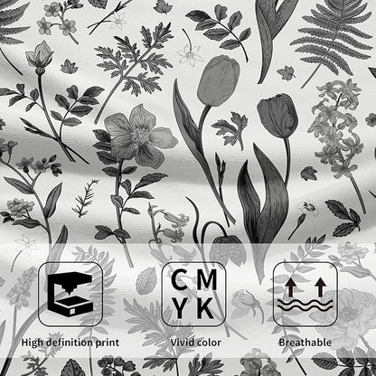 Spring Floral Hand Towels for Bathroom Set of 2 Black Grey White Flower Leaves