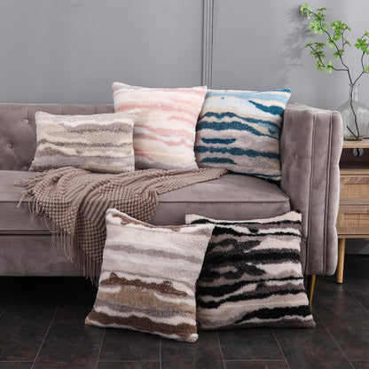 WOKANI Black Faux Fur Fluffy Throw Pillow Covers 20x20 Set of 2 Plush Boho Fuzzy Decorative Cushion Cases Home Indoor Decor Winter Decorations for Couch Bed Sofa,Beige White Grey