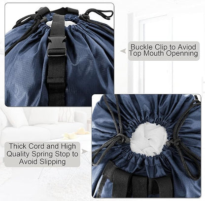 BeeGreen Navy Blue Travel Laundry Bag w Drawstring & Handle College Dorm Room
