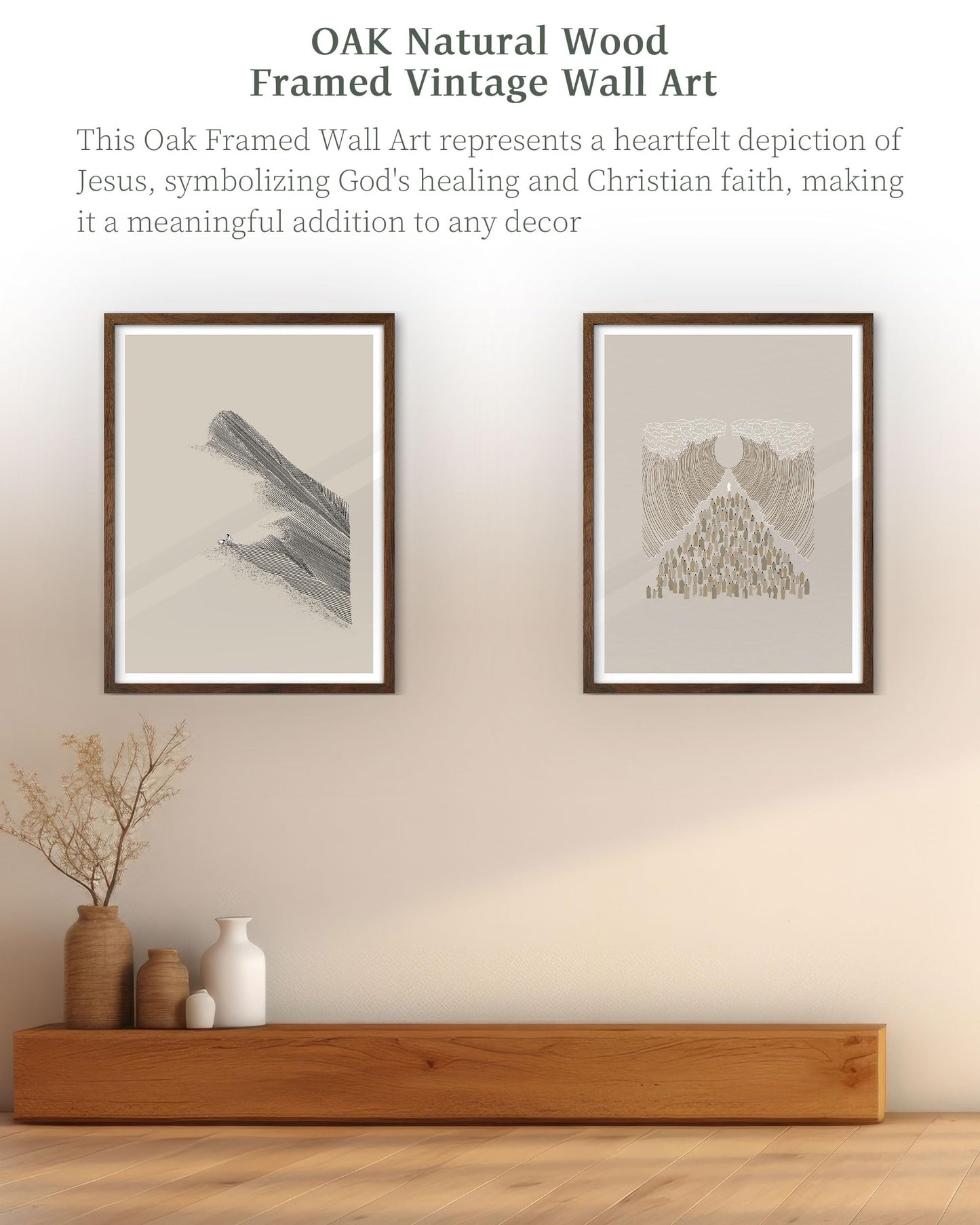 iHery Natural OAK Wood Jesus and Peter Walk on Water Framed Wall Art, 12x16 in Modern Sketch Bible Verses Canvas Art Decor, Beige Logs Boho Scripture 1Pack for Living Room Bedroom