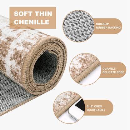Wonnitar Boho Washable 5x7 Rugs, Moroccan Trellis Living Room Area Rug, Non-Slip Large Rug for Bedroom, Non-Shedding Western Ultra-Thin Floor Carpet for Kitchen Closet Dorm (Khaki/Multi,5'x7')