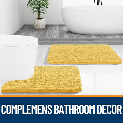 OLANLY Bathroom Runner Rugs 44x24, Extra Soft Absorbent Chenille Bath Rugs, Rubber Backing Quick Dry, Machine Washable Long Bath Mats for Bathroom Floor, Tub and Shower, Home Decor Accessories, Yellow