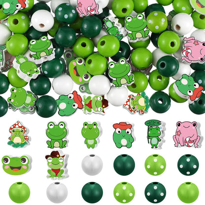Ripeng 200 Pcs Summer Frog Wooden Beads Cute Animal Wood Beads Green Frog Shaped Bead for DIY Crafts Garlands Home Decorations Key Chains Macrame Crafts Bracelet Jewelry Making