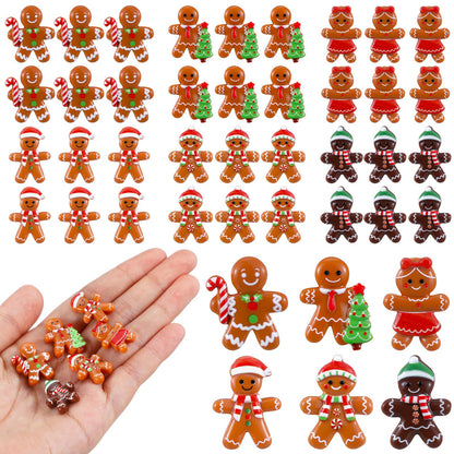 Realspring 60 Pcs Christmas Gingerbread Man Ornament for Crafts Mini Resin Doll Charms Figurines for Xmas DIY Craft Embellishment Hairpin Flatback Embellishment Home Kitchen Party Decor