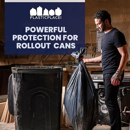 Plasticplace 95-96 Gallon Garbage Can Liners │ 1.5 Mil │ Black Heavy Duty Trash
