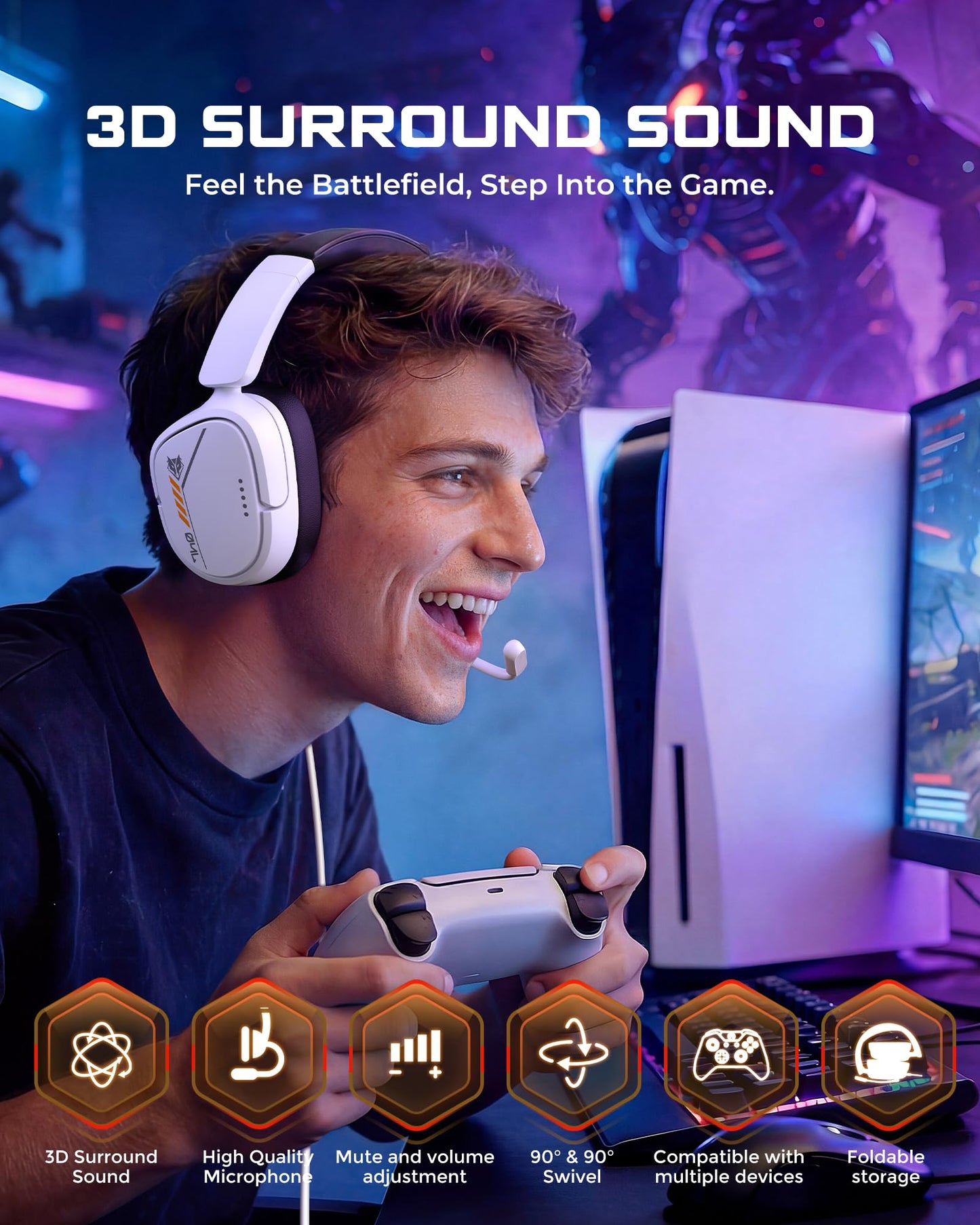 NUBWO HG04L Gaming Headset for PS5/PS4, Xbox Series X|S/Xbox One, Switch – 250g Lightweight, Clear Unidirectional Mic, Soft Memory Earmuffs, 3.5mm Jack for Gaming & Work