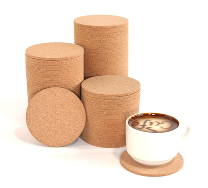 Natural Cork Coasters Bulk 100-Pack - 3.5" Round Absorbent Drink Coasters for Bars, Restaurants & Home Use, Blank DIY Crafts (YHCORK)