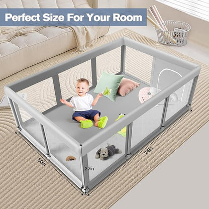 Large Baby Playpen for Babies and Toddlers, Playpen 74×50, Large Baby Play Yards Indoor & Outdoor, Sturdy Safety Baby Play Pen with Soft Breathable Mesh, Toddlers Activity Center with Anti-Slip Base