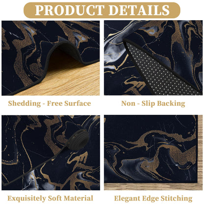 VTKON 5' x 7' Marble Area Rug for Living Room Bedroom Dining Room Black Gold Marble Rug Marble-Patterned Carpet Marbled Throw Rug for Kids Adults Washable Floor Mat Non-Slip Carpet Game Room Decor